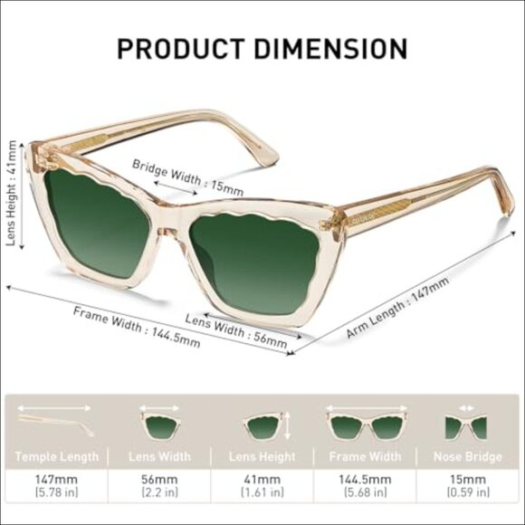 Polarized Cat Eye Sunglasses with Italian Handcrafted Acetate Frame